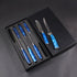 10-teiliges japanisches Kochmesser Set mit Damast-Design & blauem Harzgriff | Profi V-Schnitt Klingen